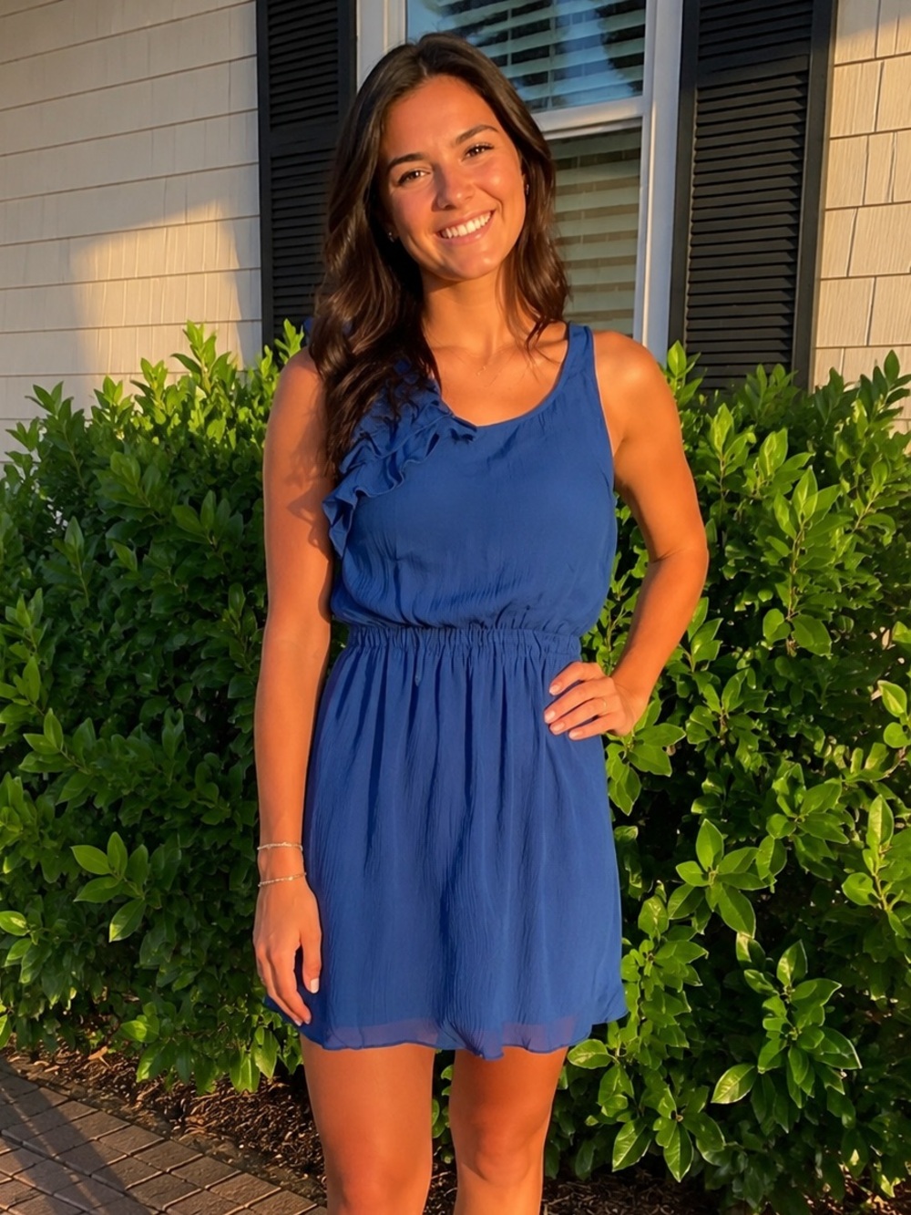 Blue Ruffle Front Dress